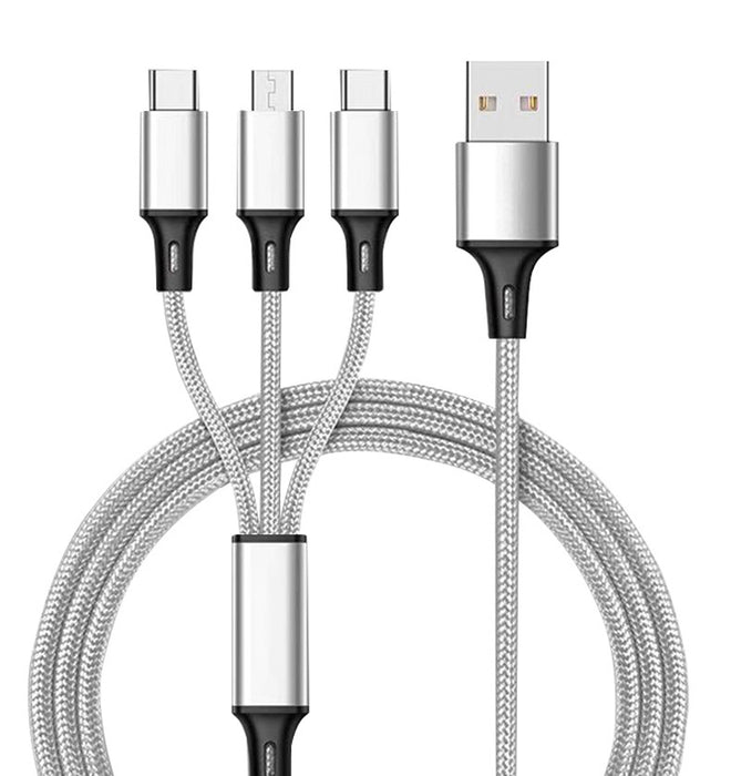 USB to Type C/Lightning/Micro Cable Silver