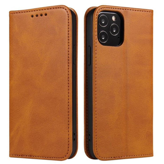 Flip Leather Case Wallet for iPhone 14 - Light Brown