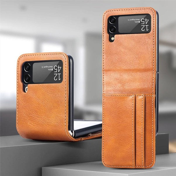 Samsung Galaxy Z Flip 4 Leather Protective Case Cover Brown