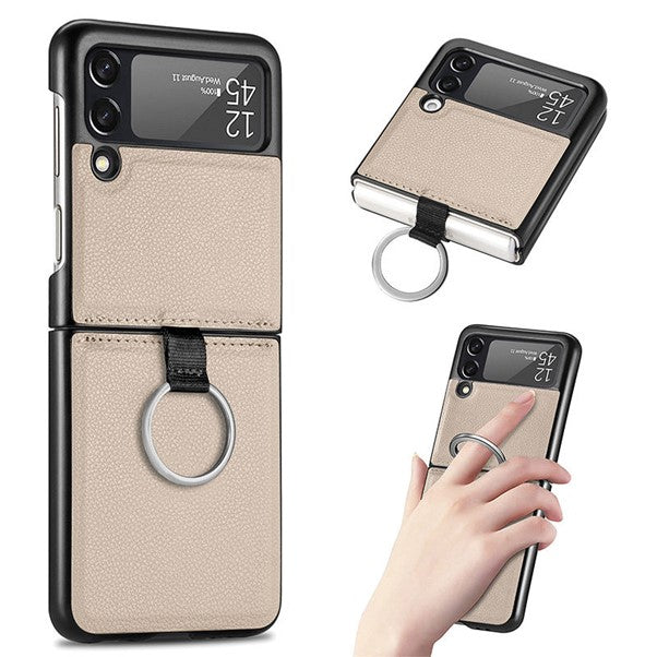Samsung Galaxy Z Flip 4 Leather Hard Back Protective Case Cover - Beige