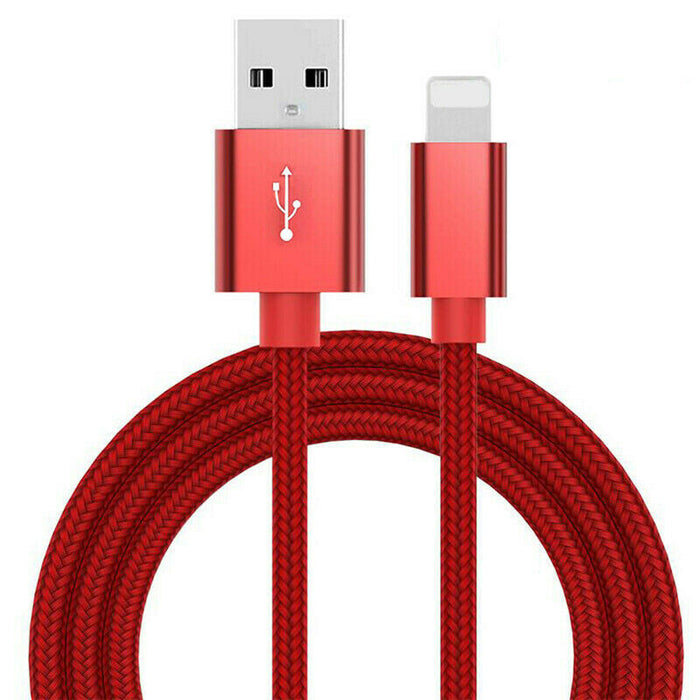 Heavy Duty Braided Charging Cable Cord 1M for iPhones Red